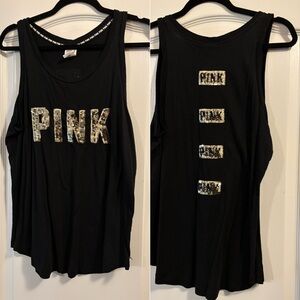 Vintage PINK Victoria's Secret Black Sequin Tank Top Large ✨
